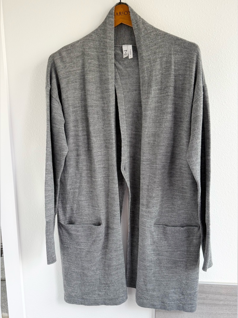 Zella Split Petal Back 
Open Front Cardigan
in Heather Gray Size L